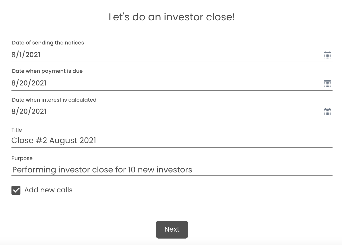 Perform an Investor Close